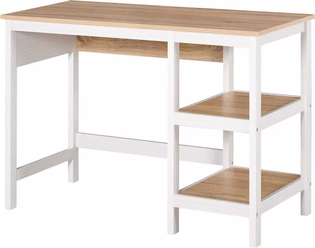 Scrivania per Computer Multimediale HOMCOM con 2 Ripiani Laterali in MDF, Rovere Chiaro e Bianco, L: 110 cm, P: 48 cm, H: 76 cm – 1