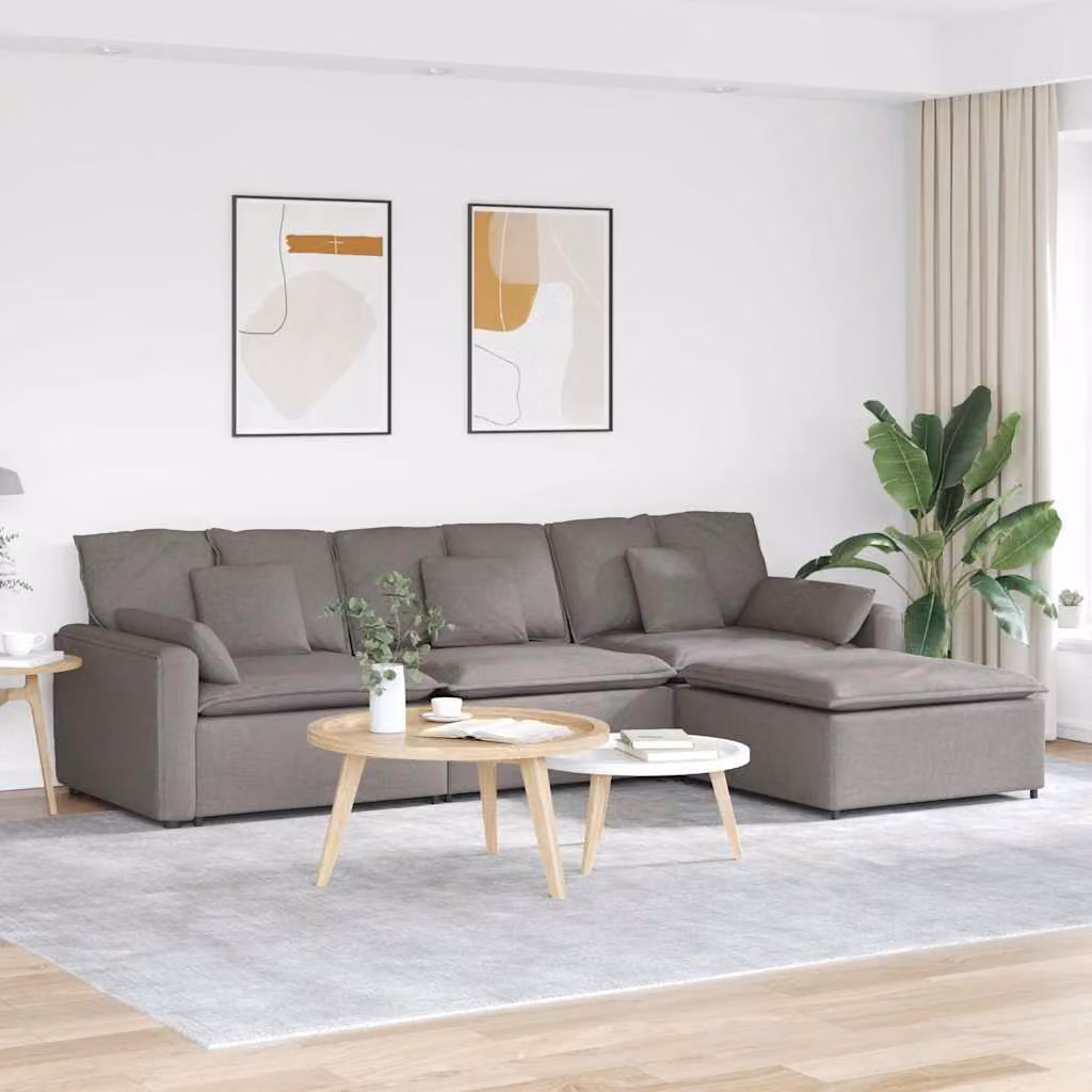 vidaXL Divano Modulare a L Reversibile con Poggiapiedi e Cuscini, Colore Beige o Grigio, Design Moderno per Soggiorno