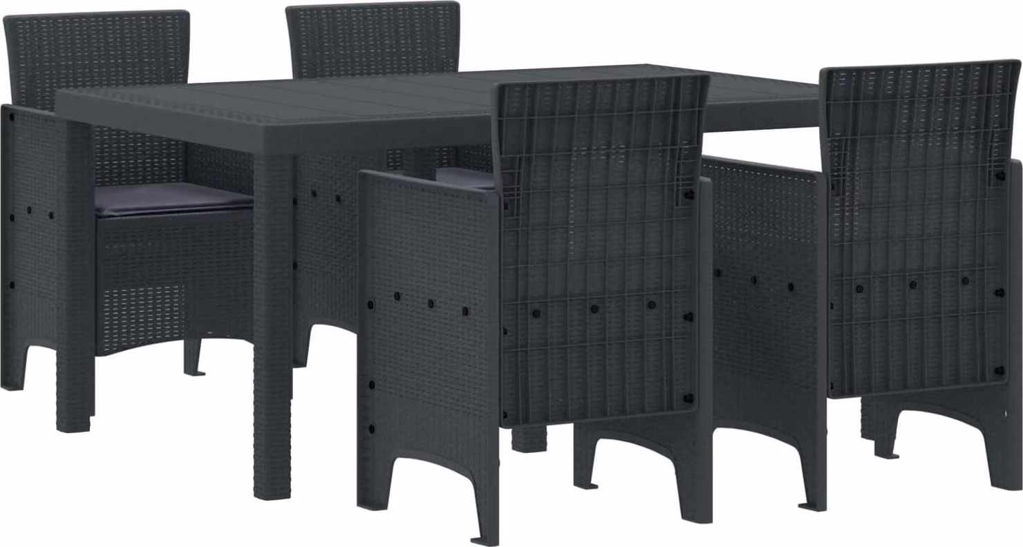 Set da Pranzo per Giardino 5 pcs Antracite Rattan Polt