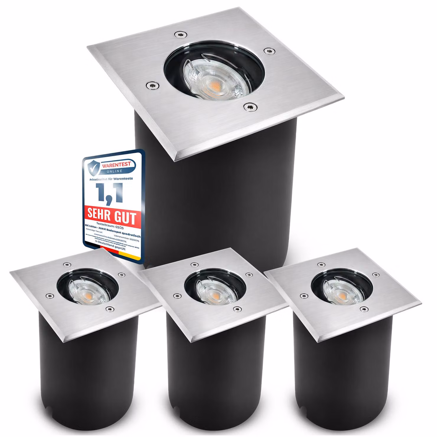 SSC-LUXon 4 pezzi JUAVI faretti da incasso a pavimento orientabili quadrati IP67 per 1x GU10 - spot a pavimento trafficabile (senza lampadina)