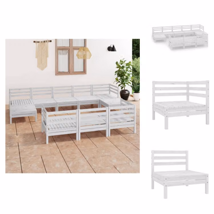 vidaXL set da salotto da giardino 10 pezzi in pino massiccio bianco - Set di mobili da giardino