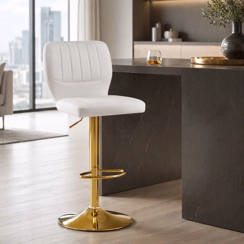 Sgabello da bar REDOM girevole a 360° regolabile in ecopelle bianco e oro – 2