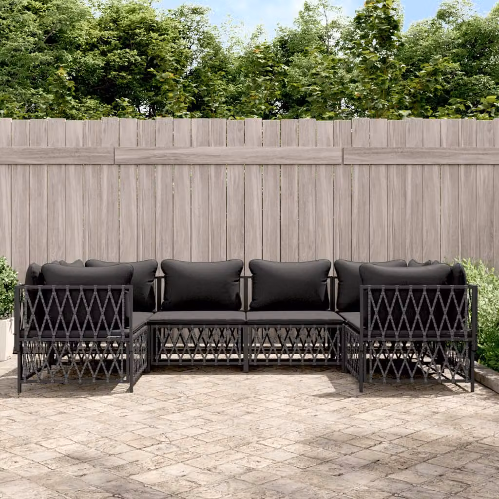 Set Salotto da Giardino vidaXL 6 pz con Cuscini in Acciaio Antracite e Textilene