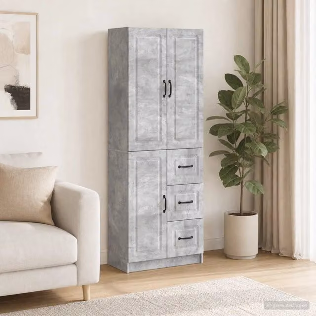 Set di 2 armadi moderni vidaXL in legno MDF grigio opaco con ante a battente e cassetti da appendere al muro – 1
