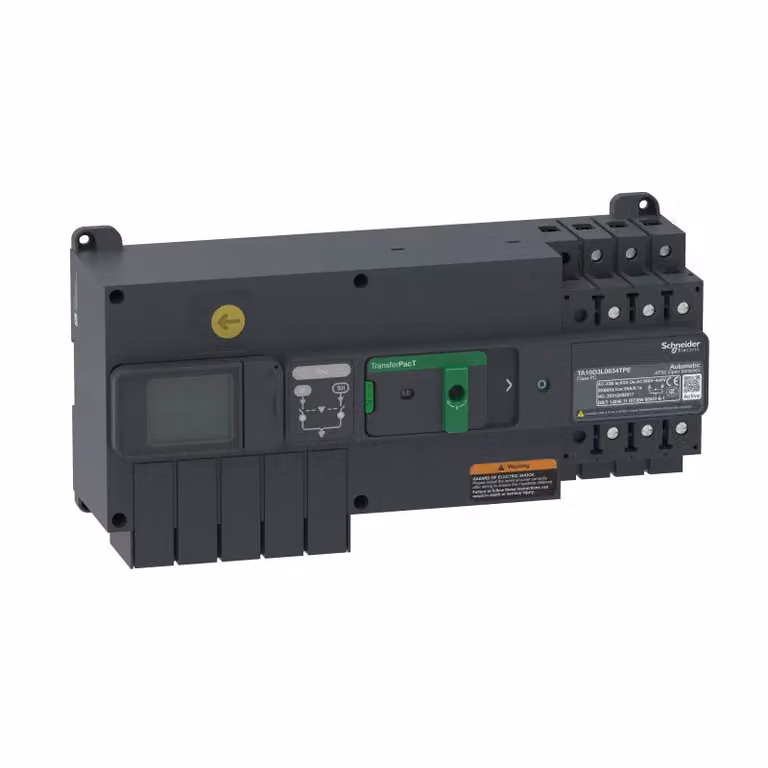 Schneider Electric TransferPacT Active TA100, commutatore automatico di rete, 63 A, 3 poli, display LCD, 400 V CA TA10D3L0634TPE