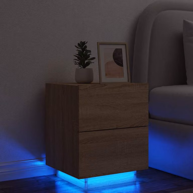 Comodino sospeso con luci LED vidaXL in legno Rovere Sonoma, colore marrone/beige, L: 55 cm, P: 40 cm, H: 45 cm