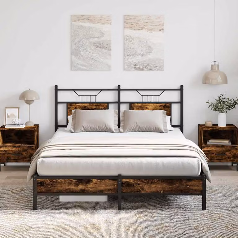 vidaXL Giroletto senza Materasso in Rovere Fumo e Truciolato, L/P/H: 190 x 140 x 91,5 cm