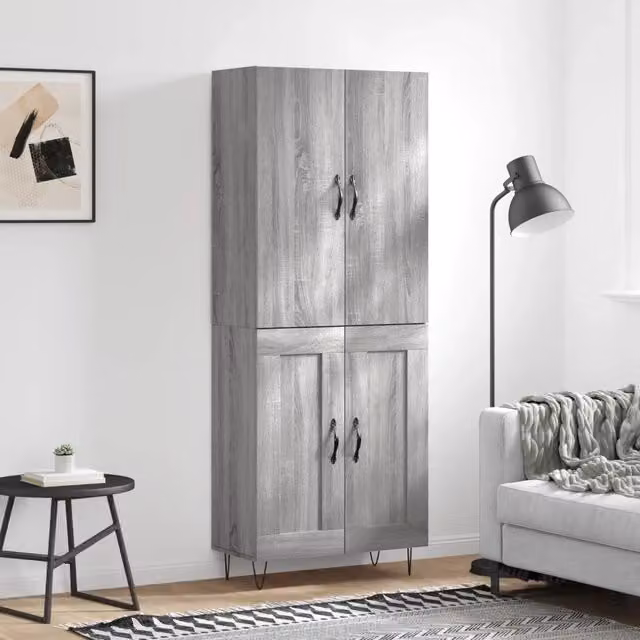 Credenza moderna vidaXL in legno e metallo, Grigio, L: 69,5 cm, P: 34 cm, H: 180 cm
