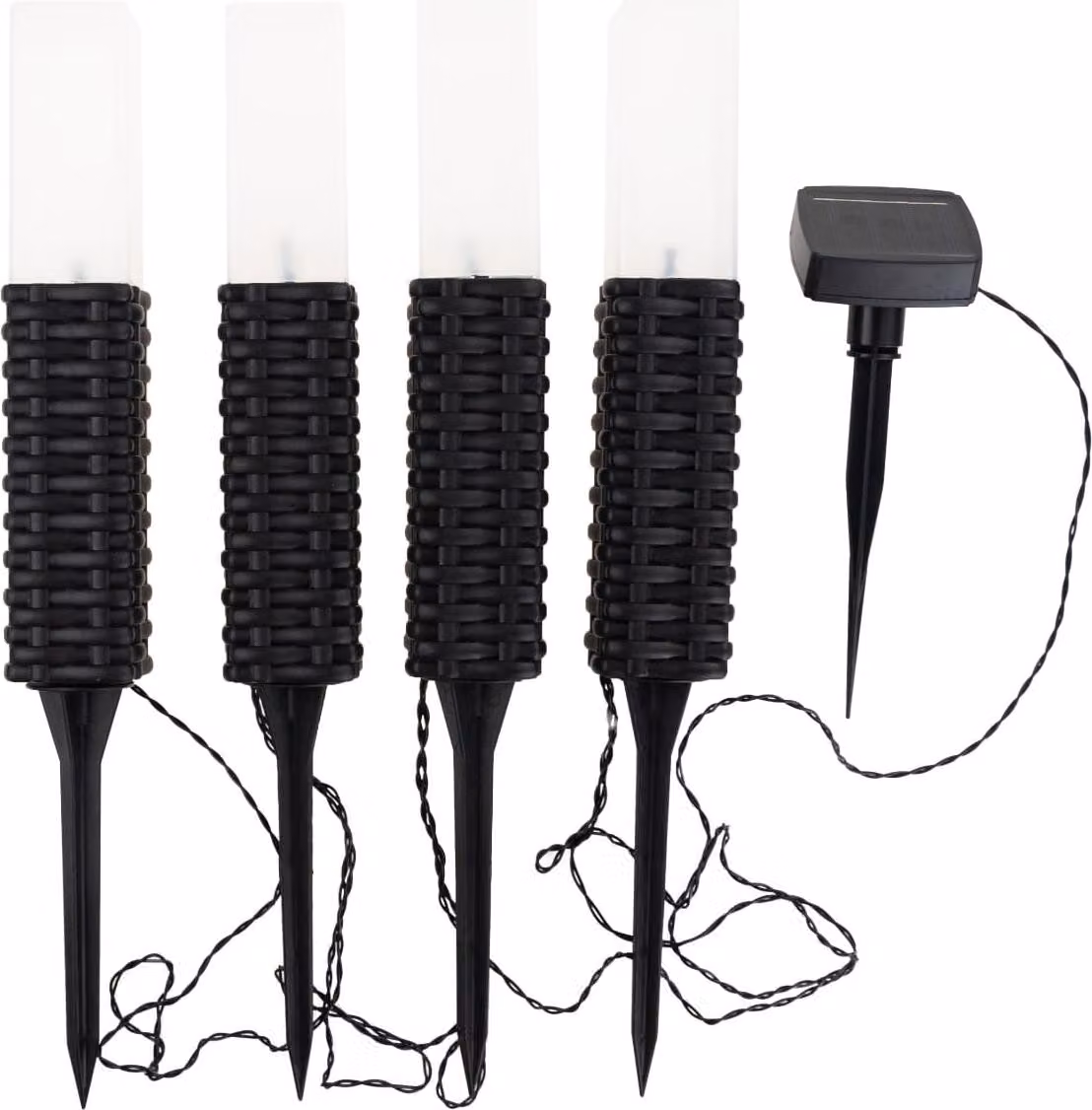 Lampada da giardino solare Rattan ha portato luci 4Pcs Pole Powered pannello solare