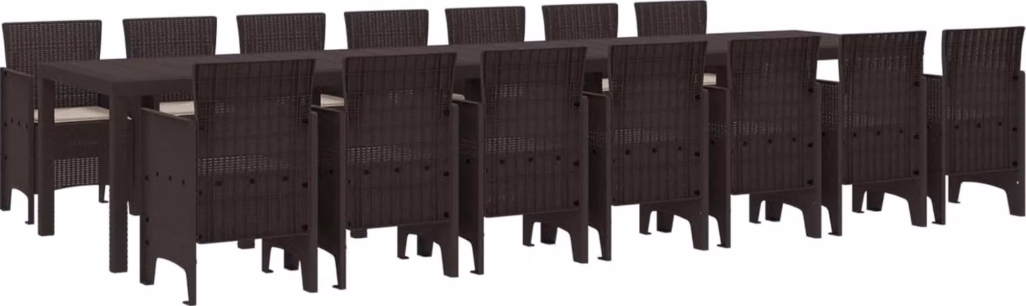 Set da pranzo da giardino con cuscini 15 pcs Marrone PP