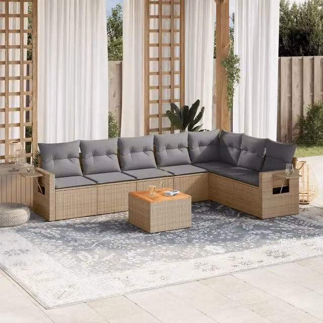 Set Divano da Giardino 8 pz con Cuscini Beige in Polyrattan 3224596