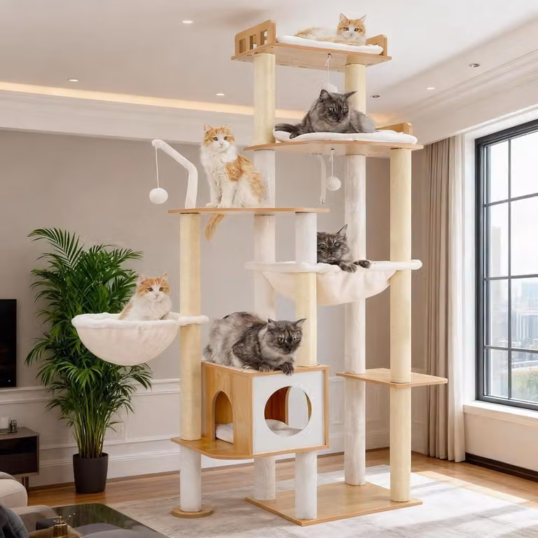 Albero per gatti - Tiragraffi - Mobile per gatti - Palo da arrampicata - Accessorio per gatti - Colore noce - Sisal resistente - Design stabile