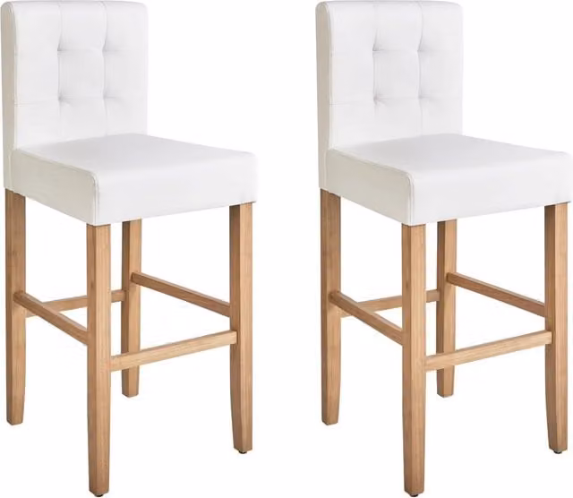 Set di 2 sgabelli da bar BELIANI in ecopelle bianco con schienale imbottito per cucina e sala da pranzo