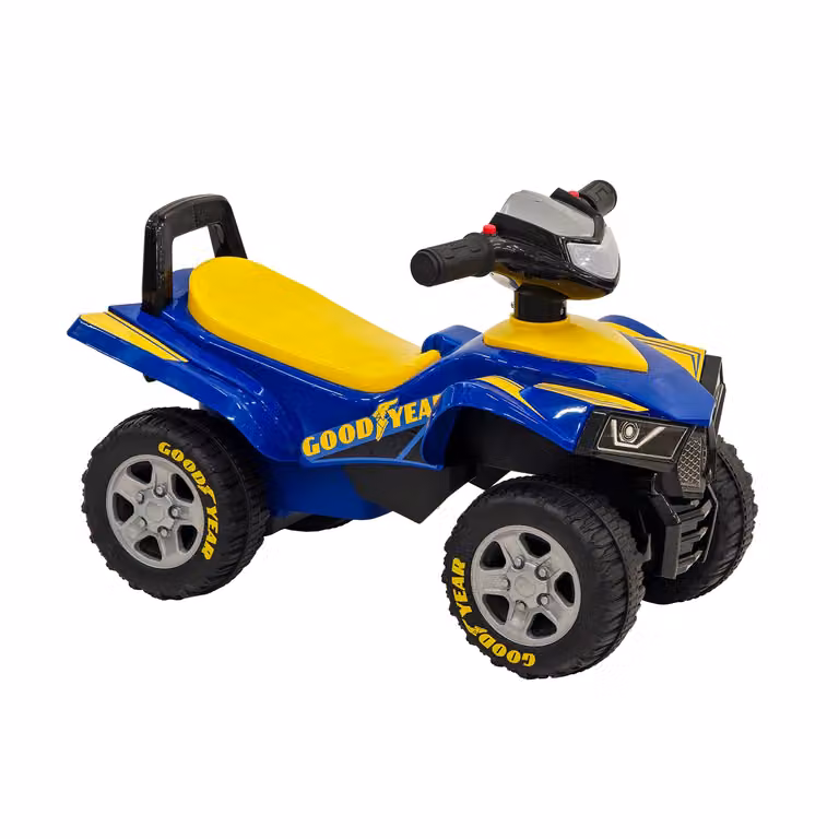 Quad Elettrico Cavalcabile Goodyear Tu Giochi con Luci e Suoni, Blu, Giallo e Nero
