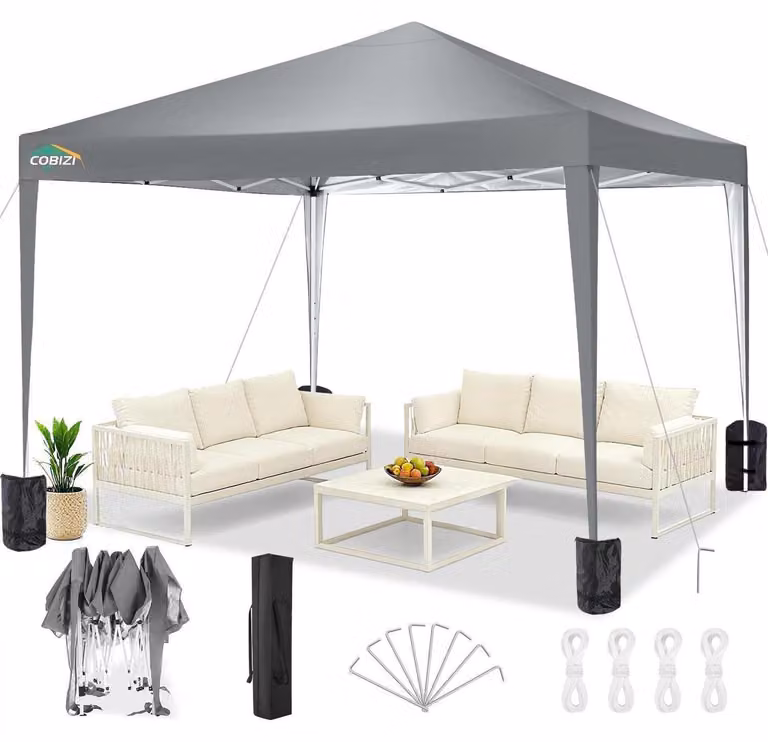 Gazebo pieghevole 3x3 metri, impermeabile, stabile, resistente alle intemperie invernali, con protezione UV UPF 50+ e colore grigio, completo di borsa per il trasporto