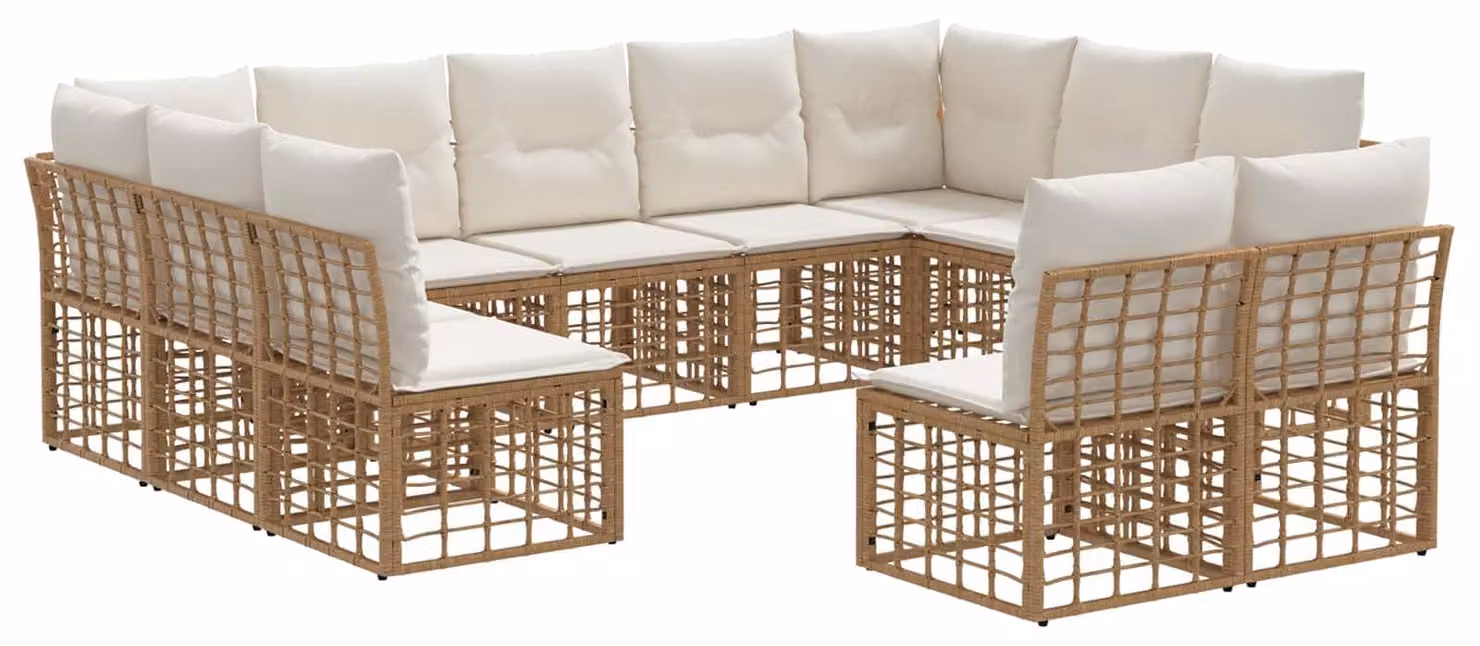 Set di divani da esterno Naturale e Bianco Crema Poliestere