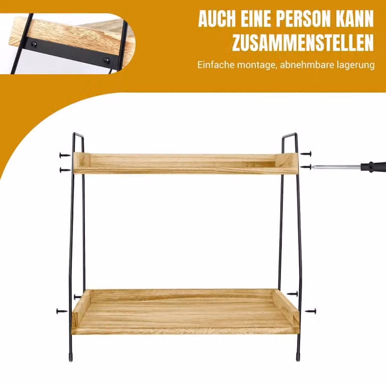 Organizzatore per la zona caffè - Scaffale da cucina per il piano di lavoro - Scaffale in legno a 2 livelli - Portaoggetti da cucina - Porta spezie - Contenitore multifunzionale