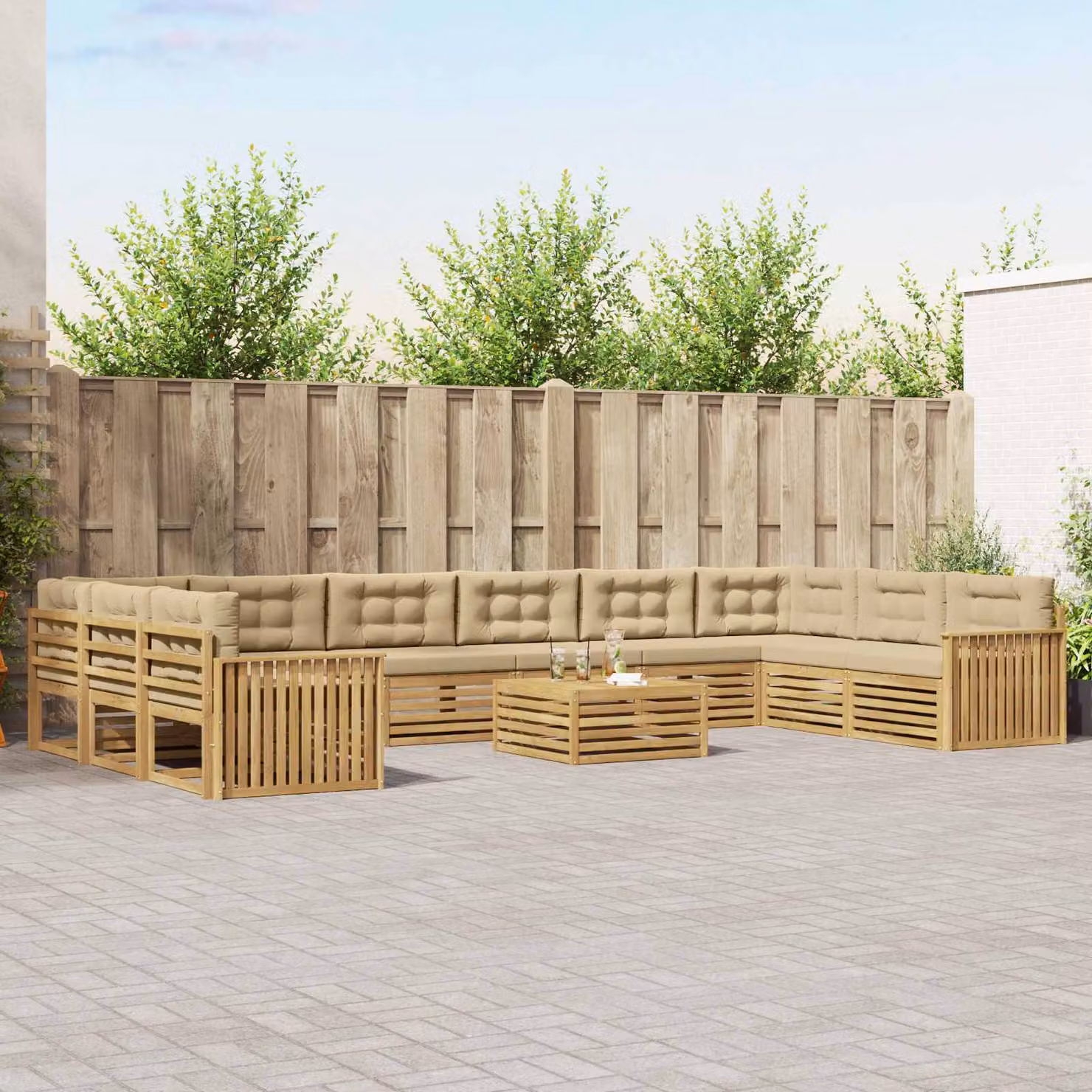 Set di divani da giardino vidaXL in legno di acacia beige, 11 pezzi