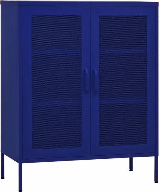 Pratico armadio portaoggetti di design 80 x 35 x 101 cm con ripiani regolabili in acciaio blu marino 02_0046863