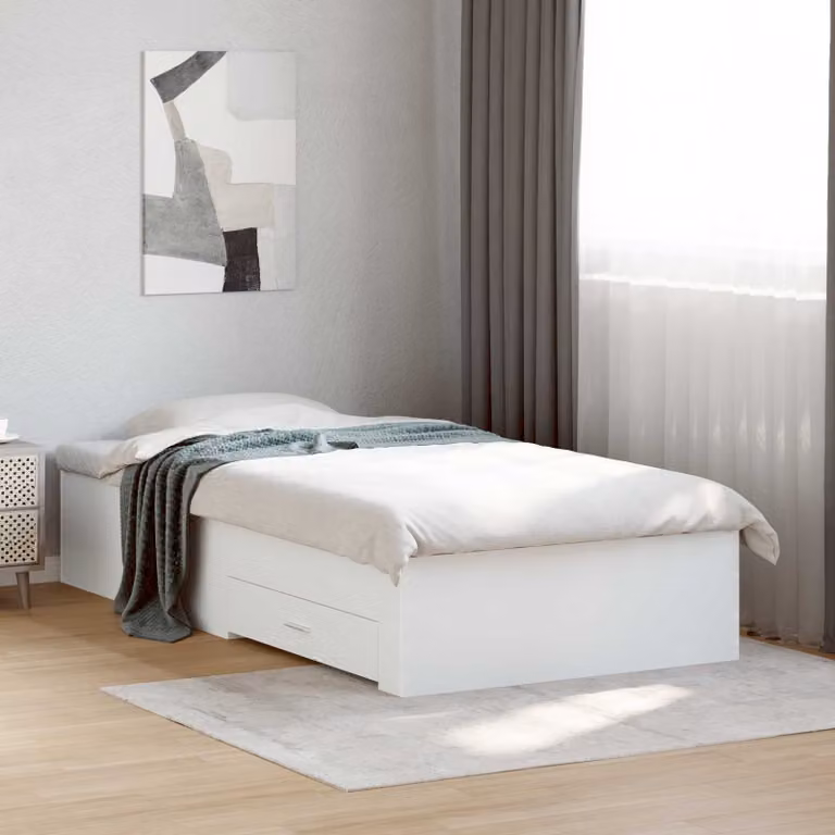 Struttura letto con cassetto vidaXL in legno ingegnerizzato bianco stile rustico