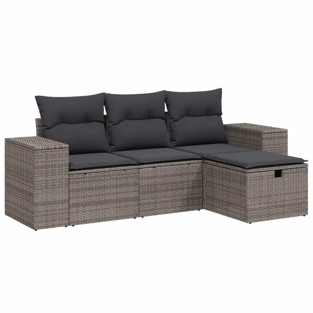 vidaXL Set Divani da Giardino a L 4 pz in Polyrattan Grigio con Cuscini Imbottiti e Coperture Rimosse – 2