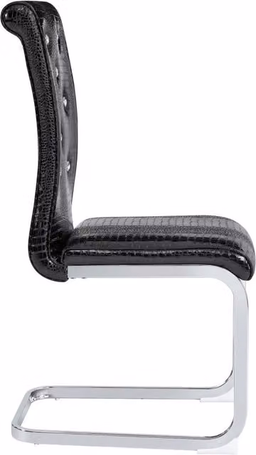 Set di 2 Sedie da Pranzo Retro con Rivestimento Effetto Coccodrillo in PVC Nero e Gambe in Metallo Cromato