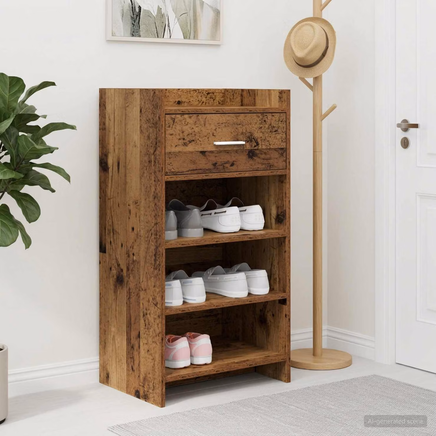Mobile porta scarpe vidaXL con cassetto e ante in legno, colore marrone, L/P/H: 48 x 36 x 92 cm