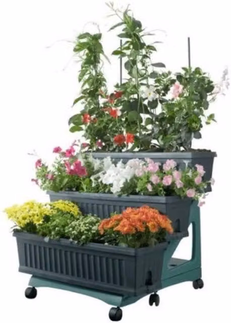 Kit di 3 fioriere su tre livelli con carrello Bama Verde L: 80 cm, P: 74 cm, H: 73 cm