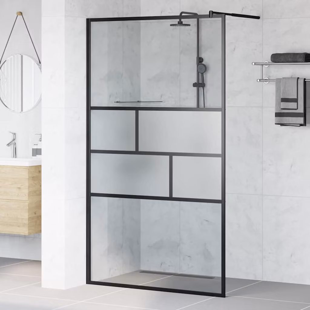 Parete Doccia Walk-in vidaXL in Vetro Trasparente e Alluminio Nero, L: 115 cm, H: 195 cm – 1