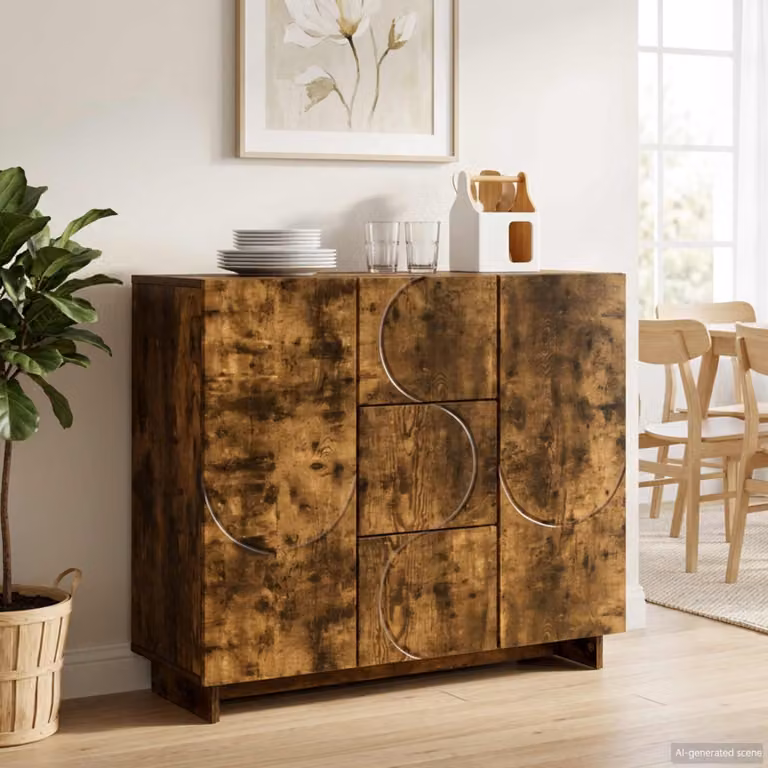 Credenza moderna vidaXL in legno ingegnerizzato color rovere fumo L: 85,5 cm, P: 31 cm, H: 75 cm