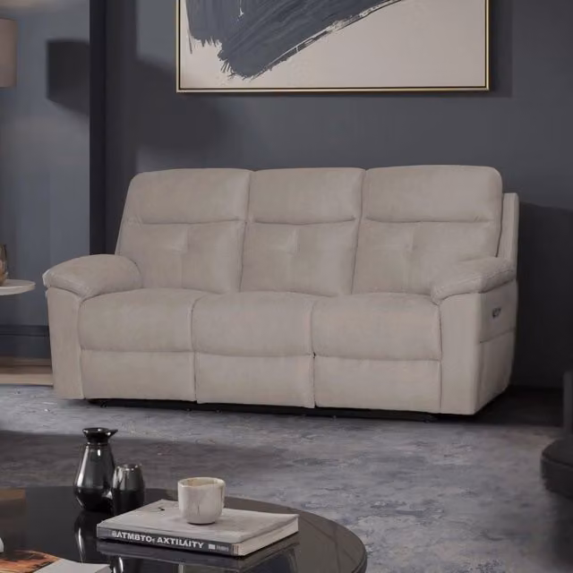 Divano Kayde Veriaffari a 3 posti con recliner elettrico in tessuto beige L: 191 cm, H: 100 cm, P: 96 cm