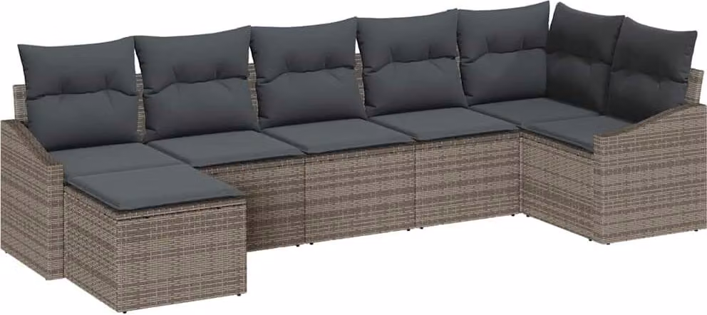 Set di divani con cuscino 7 pcs Grigio polyrattan