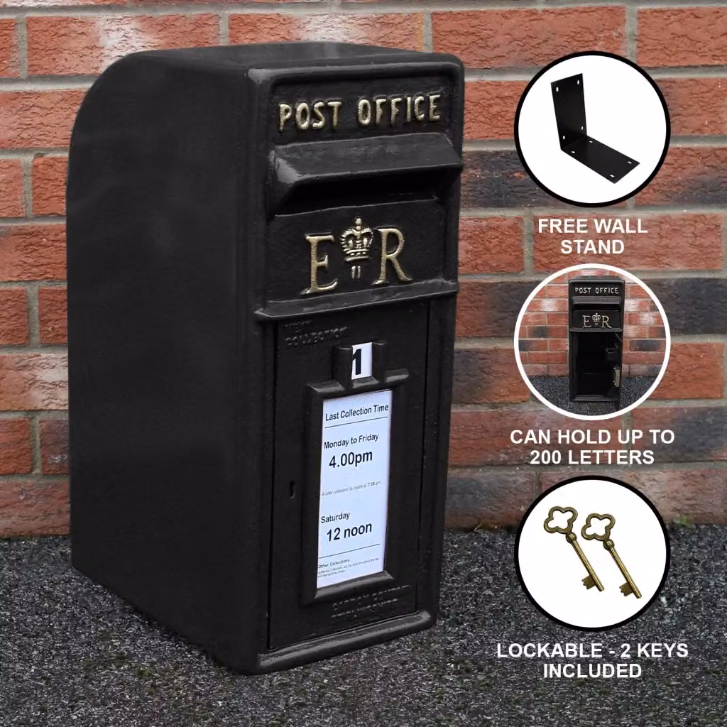 Cassetta postale da esterno in ghisa stile britannico MONSTER SHOP, montaggio a parete, Nero, L: 37,0 cm, P: 24,0 cm, H: 57,0 cm – 2