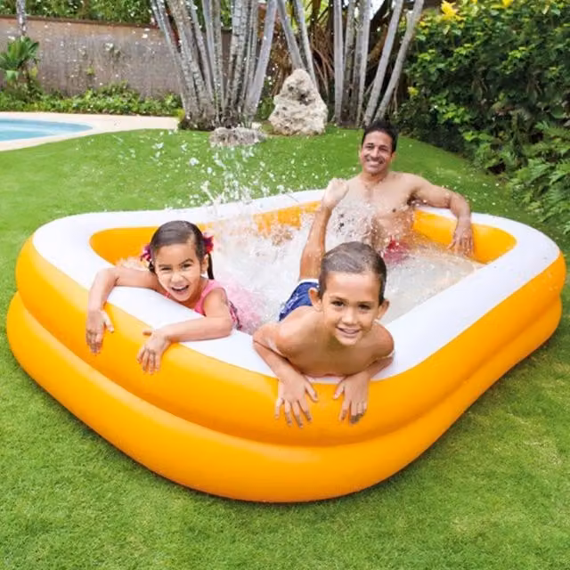 Piscina Gonfiabile Trade Shop Family Mandarin Arancione con 2 Anelli L: 229 cm, P: 147 cm, H: 43 cm