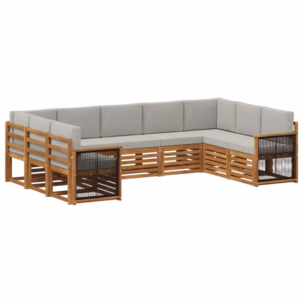 Set di divani da esterno a L vidaXL in legno di acacia con cuscini, beige e grigio – 2