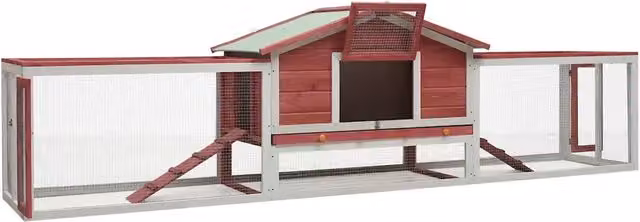 Conigliera vidaXL in legno di pino e abete, colore rosso e bianco, resistente alle intemperie, L: 310 cm, P: 70 cm, H: 87 cm – 1