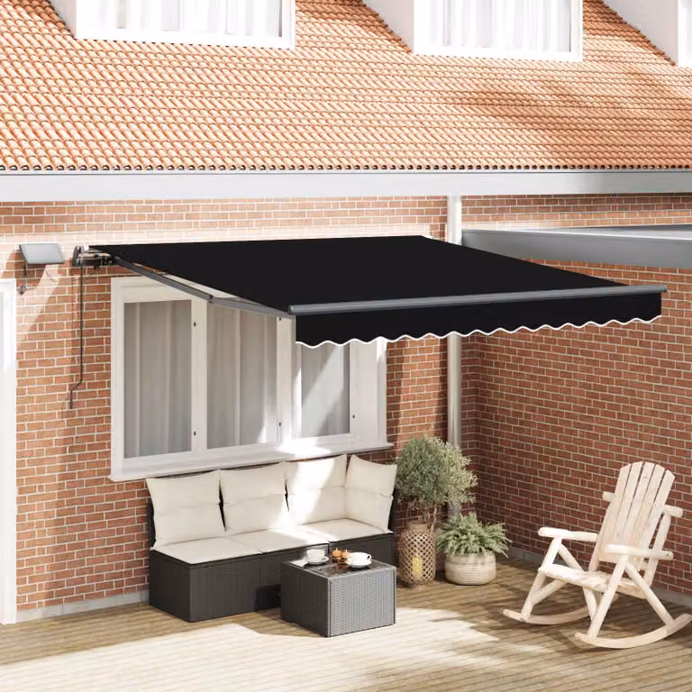 Tenda retrattile vidaXL con bracci pieghevoli in alluminio e tessuto in poliestere, Nero, L: 350 cm x P: 250 cm