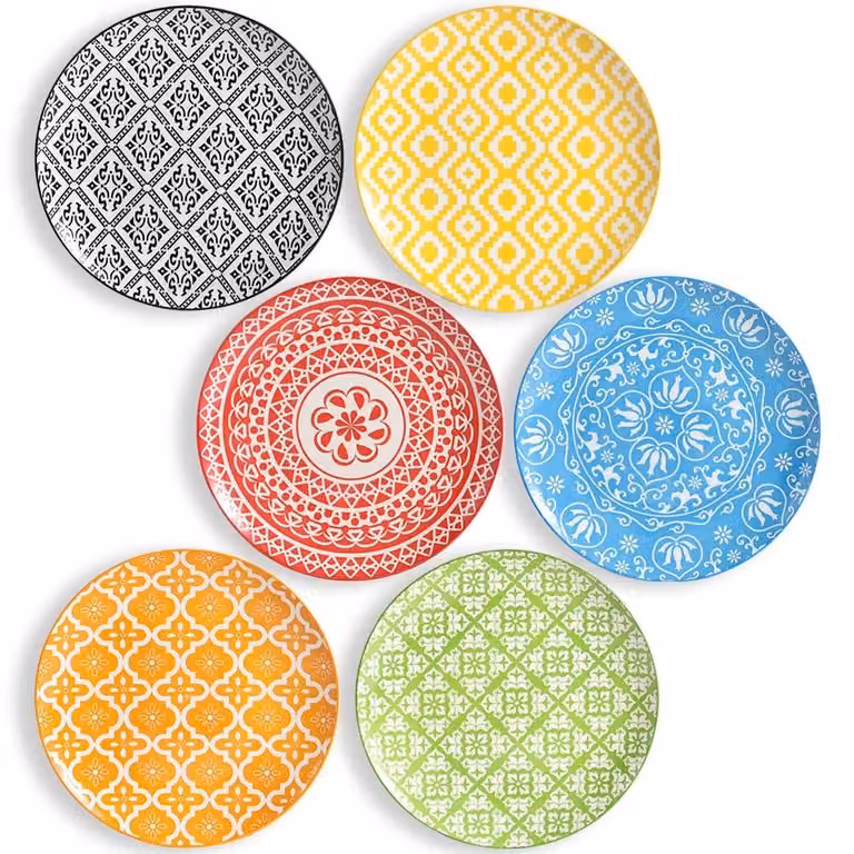 Set di 6 piatti piani in Vetroceramica resistenti ai graffi, stile boho