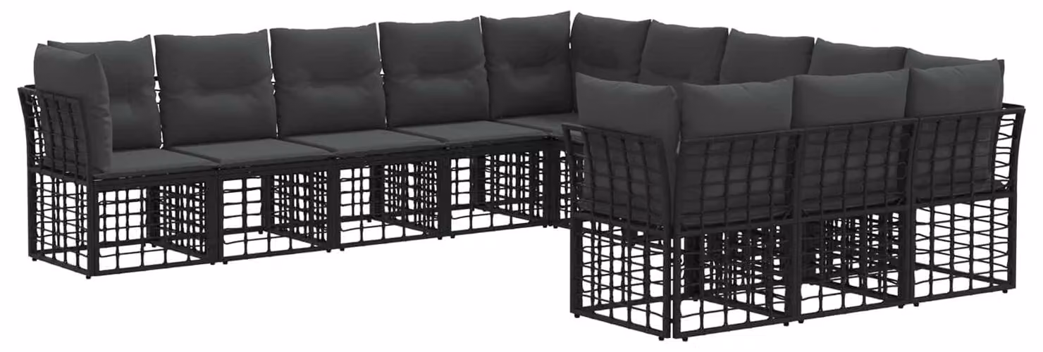Set di divani da esterno Nero e Grigio scuro Poliestere