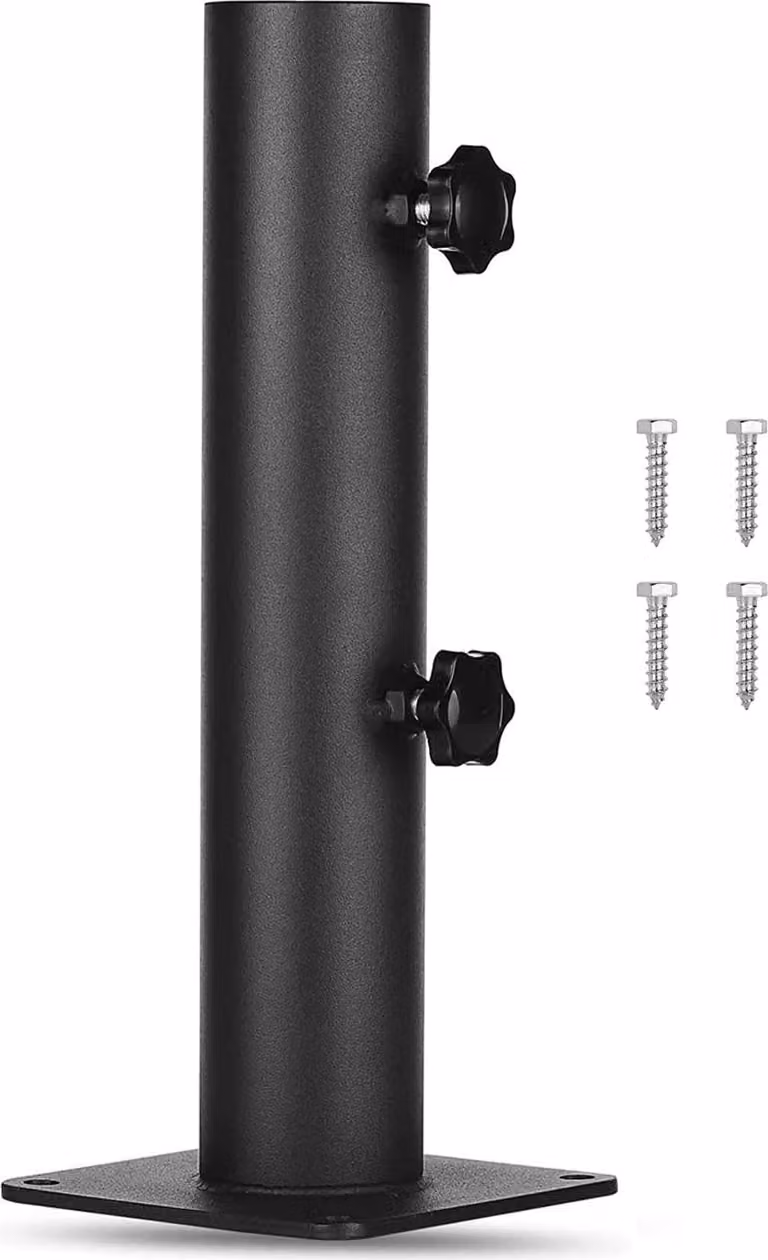 Supporto per ombrelloni da esterno, ideale per terrazze. Robusto supporto quadrato in acciaio, con sistema di regolazione a manopola per ombrelloni
