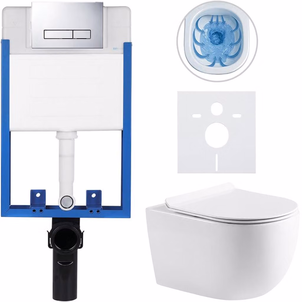 CERANO - Set completo per WC da incasso Lite/Felci - bianco lucido - pulsante WC Slim, cromato - da incasso - 52,5x36 cm