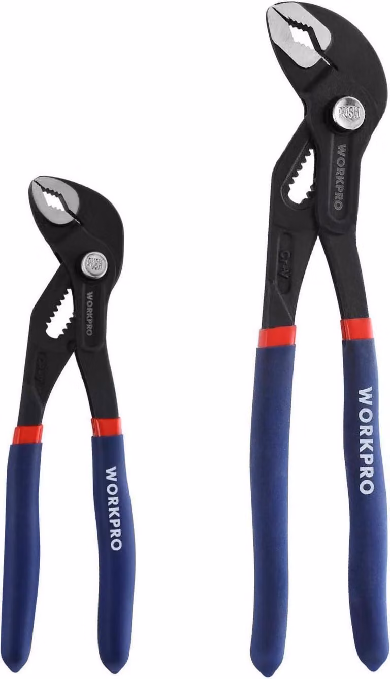 WORKPRO Set di pinze professionali per pompe dell'acqua 180 mm e 250 mm in acciaio Cr-V regolabili Max. Apertura 33 mm e 43 mm