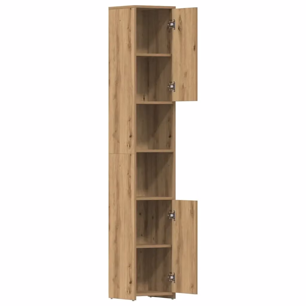 Mobiletto da bagno moderno in legno composito rovere marrone con ante a cerniera e ripiani interni, sospeso, L/P/H: 30 x 30 x 183,5 cm – 2