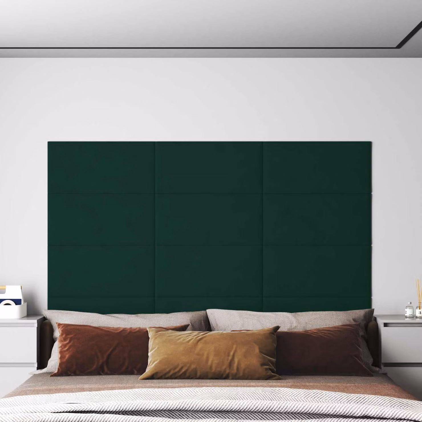 vidaXL Testiera da Parete Moderna in Velluto Verde con 12 Pannelli Imbottiti