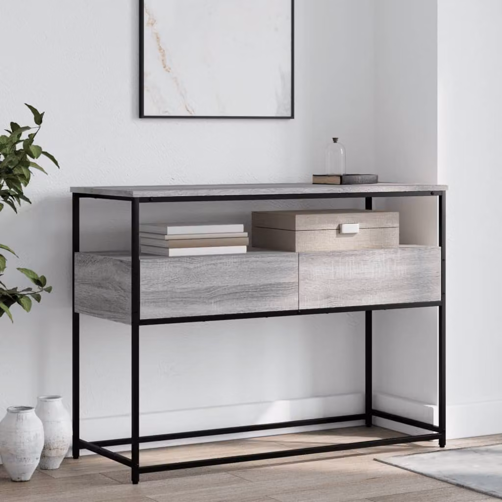 Tavolino Consolle vidaXL in Legno e Metallo Grigio, L 100 x P 40 x H 75 cm