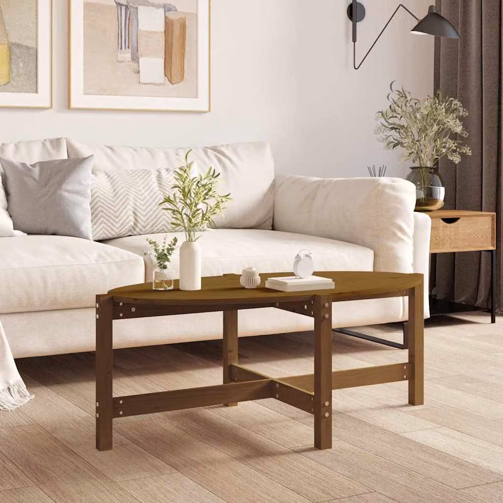 vidaXL Tavolino da Salotto Rettangolare in Legno Massello di Pino Marrone L: 118 cm, P: 63 cm, H: 45 cm