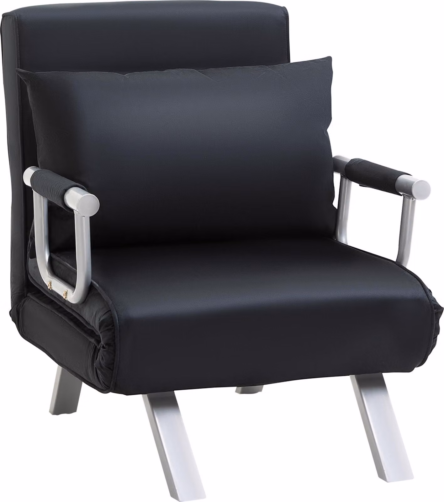 Divano letto Moonbite 2-in-1 con schienale regolabile in 5 posizioni, aspetto in ecopelle, fodera cuscini rimovibile, struttura verniciata a polvere, poliestere, colore nero