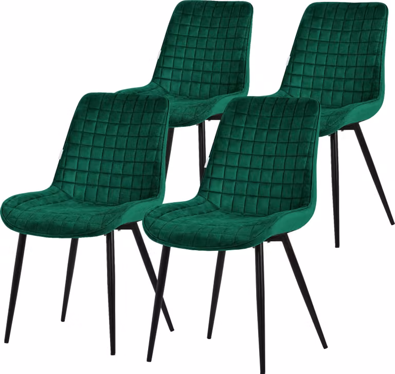 Set di 4 sedie da pranzo ML-Design, verde scuro, seduta in velluto con gambe in metallo nero, sedie da cucina con schienale