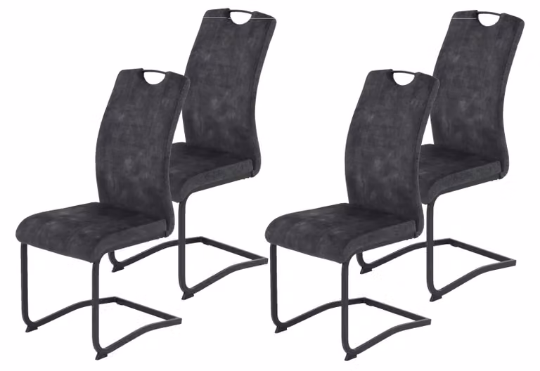 Set di 4 sedie da pranzo Riga, color antracite, ergonomiche, con capacità di carico fino a 120 kg