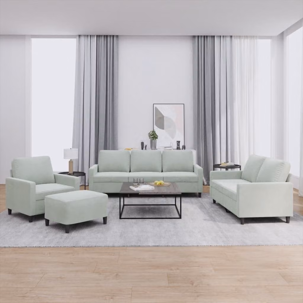 Maison Exclusive - Set divano 4 pezzi con cuscini in velluto grigio chiaro
